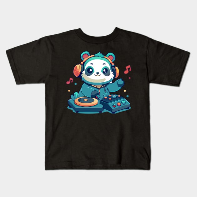 cute panda playing dj music Kids T-Shirt by Shapwac12